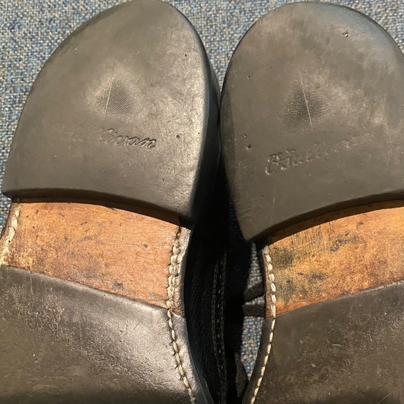 Mens 8 1/2 D Vintage O’Sullivans Wing Tip Black Laced Dress Shoes Leather Soles - Picture 8 of 10